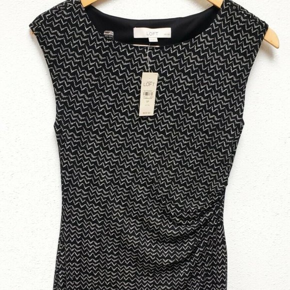 Ann Taylor LOFT Black Printed Dress Size Petite SM - Picture 1 of 6